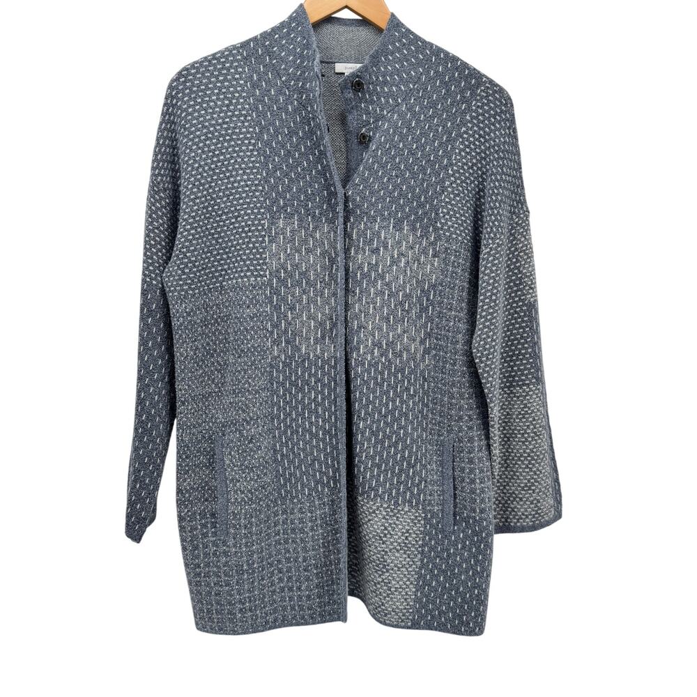 J Jill Sweater‎ Womens Petite Medium Mp Blue Snap Top Open Bottom Cardigan Knit